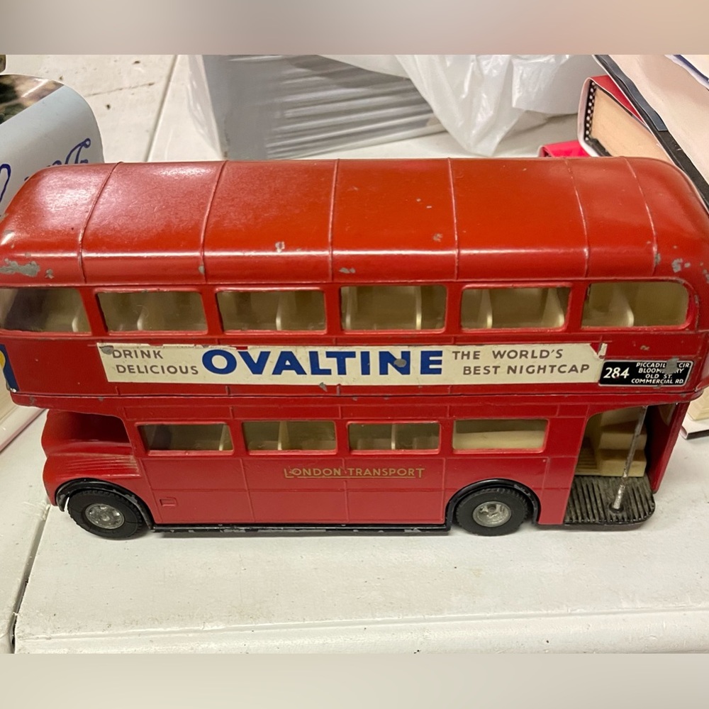 Vintage London Double Decker Bus with Ovaltine logo